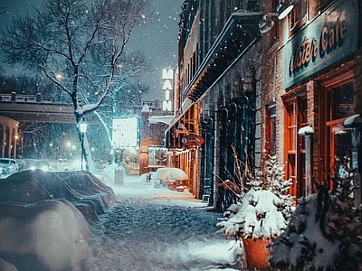 现代街道外景 人行道 雪景