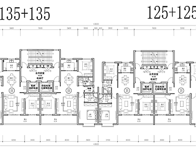 现代住宅楼建筑 剪刀梯 户型图 合集 高层 施工图