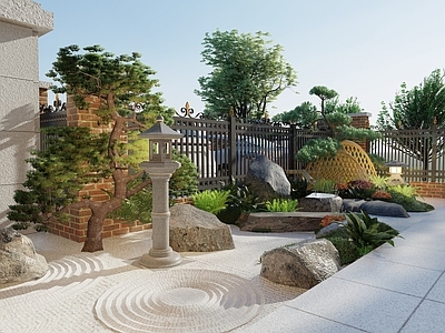 日式别墅庭院 日式庭院 枯水 置石