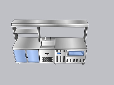 现代简约奶茶店 水吧台设备 奶茶店操作台 制冷冰箱 制冷操作台