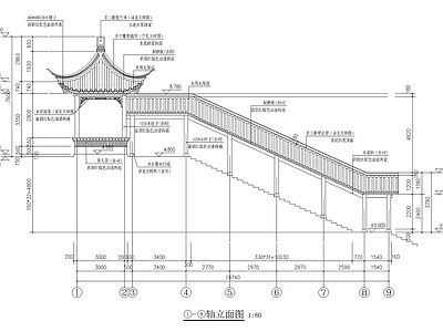 中式廊架 园林连廊亭 连廊 施工图