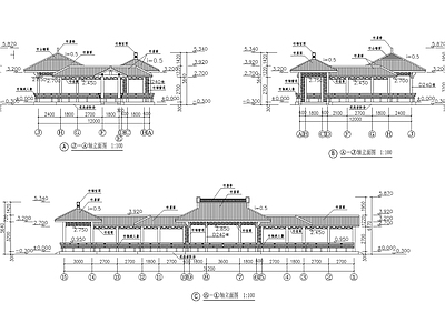 中式廊架 古建亭廊组合 连廊 施工图