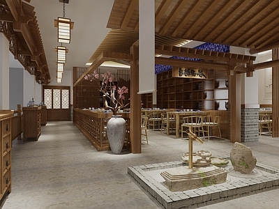 新中式中餐厅 中餐厅明档 新中式卡座 前厅 餐桌椅