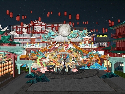 现代新中式舞台 戏台 户外 国潮古风网红打卡 敦煌飞天古镇集市 步行街老街夜市