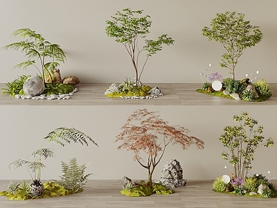 现代室内景观 现代造景 小品 小品 植物堆 树