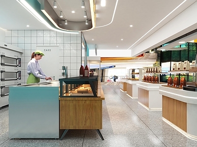 现代甜品面包店 甜品店 面包店 蛋糕店 烘培店 操作台