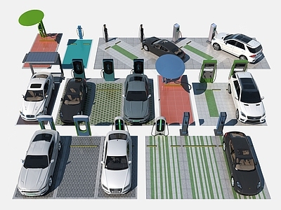 现代户外停车场 停车位 充电桩 停车场 生态停车场