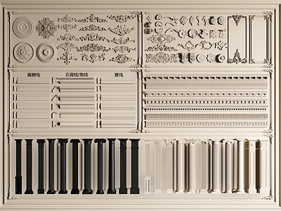 简欧雕花 角花 石膏线 石膏构件 罗马柱 灯盘
