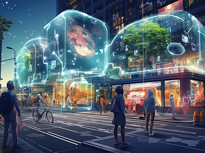 现代街道外景 未来科技街道 视觉效果素材 背景素材 素材 商业街外景