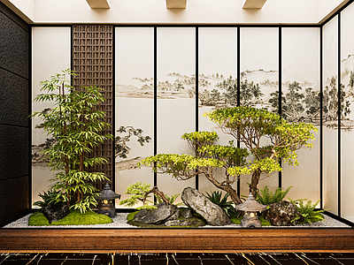 新中式庭院小品 中式禅意室内景观 景观造景 景观小品 天井室内景观 迎客松