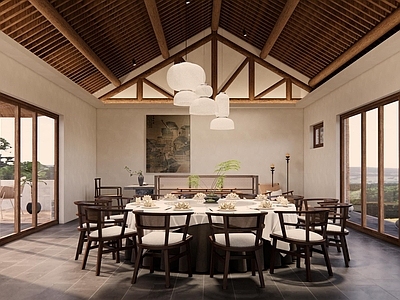 新中式侘寂包厢 新中式餐厅包厢 中古侘寂风包厢 实木大圆桌餐椅 现代餐厅包厢 乡村餐厅包厢
