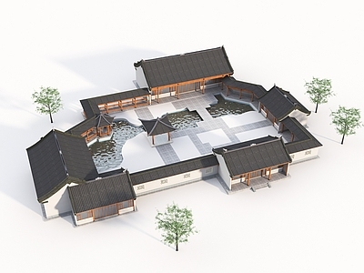 新中式中式古建 中式建筑 中式古建组合 古建会馆