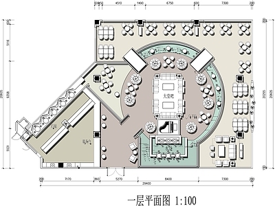 轻奢咖啡厅 540平米咖啡厅 咖啡西餐厅平面图 餐饮咖啡厅平面图 施工图