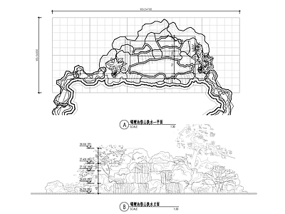 现代庭院 假山跌水 施工图