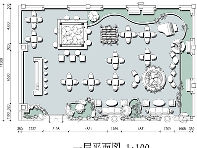 现代咖啡厅 300平米咖啡厅 生态咖啡厅设计 咖啡厅平面布局 施工图