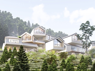 现代别墅 现代山地民宿酒店 山地别墅 悬崖酒店