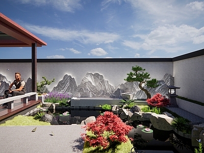 新中式现代庭院小品 中式庭院 庭院水景 庭院景观 景观凉亭