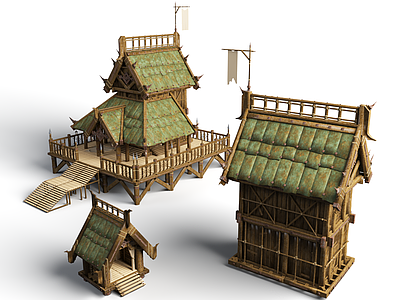 中式复古古建 中世纪 军事建筑 古代防御建筑 古代旗帜 古代要塞