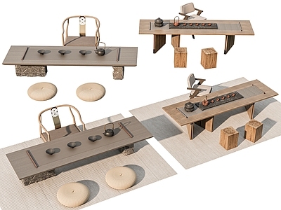 新中式茶桌椅 茶桌椅 茶馆 榻榻米茶桌