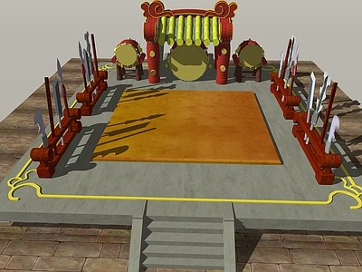 中式复古风格建筑 演武擂台 擂台场景