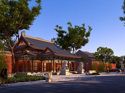 中式古建 明清宫殿 类酒店 大门透视 日景