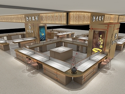 新中式现代珠宝店 老凤祥珠宝店 珠宝黄金店 珠宝柜台 凤祥喜事 装饰花瓶