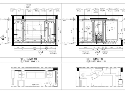 现代客厅 节点大样图 立面图 书房 挑空 小户型 施工图