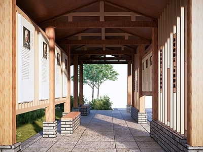 新中式廊架 乡村廊架 乡村亭 乡村木质廊架 宣传栏廊架