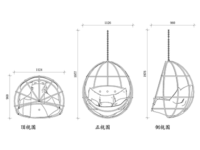 现代西餐厅 悬挂秋千椅设计 悬挂秋千椅结构 悬挂秋千椅材质 悬挂秋千椅尺寸 悬挂秋千椅承重 施工图