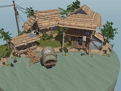 中式复古风格建筑 海滩场景 游戏场景