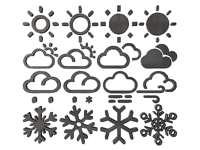 现代挂件 2D天气符号墙饰 天气预报图案图标 天气预报标识雕花 天气预报剪影剪纸 镂空线条天气预报