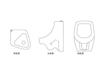 现代卫浴设施 小便池前视图 小便池侧视图 小便池俯视图 小便池剖面图 小便池细节图 施工图