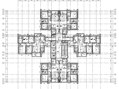 现代住宅楼建筑 T6楼型平面图 施工图