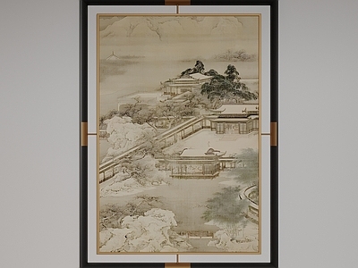 新中式玄关柜 装饰画 国画 山水画