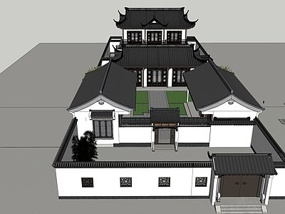 中式新中式多层住宅 现代中式庭院 新中式斜顶