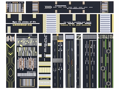 现代创意斑马线 市政划线 艺术图案 商业街道划线 地面车道指示线