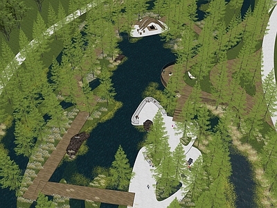 现代景观公园 滨水湿地公园景观 生态野趣雨水花园 野营溯溪露营营地 丛林探险森林公园 水上栈道景观桥