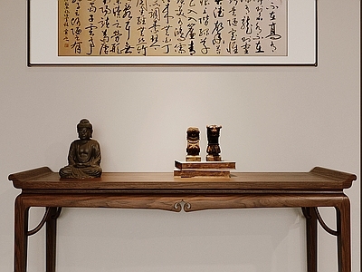 新中式条案 实木条案 实木长桌 佛像 字画装饰画