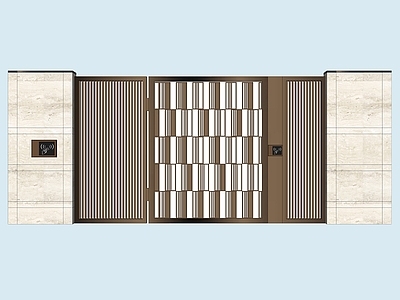 新中式庭院门 铝合金大门 金属格栅门 铝艺院门 门柱