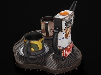 餐具 陶瓷 水壶 杯子 托盘 pbr道具