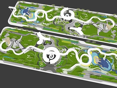 现代景观公园 带状公园 线性长方形公园 街边绿地广场 街心中央市政公园 异形廊架长廊栈道