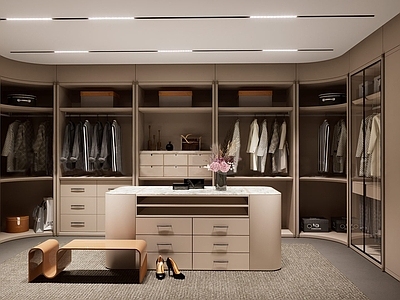 现代新中式衣帽间 现代简约衣帽间 开放式衣帽间 U型衣帽间