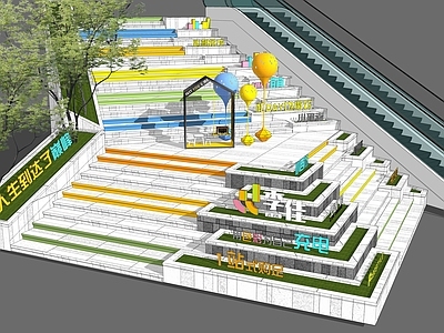 现代台阶景观 商业街台阶景观 下沉广场楼梯 高差地形处理 商场无障碍电梯 折线台阶阶梯