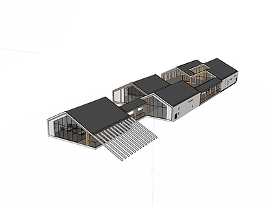 现代原木商场建筑 坡屋顶会所