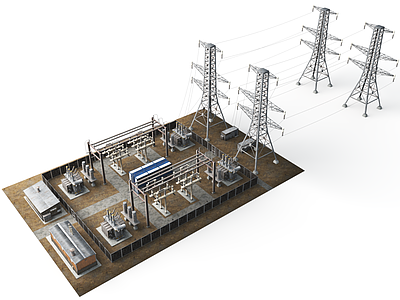现代其他建筑外观 变电站 高压线 工厂变电装备 工厂变电器 工程建筑变电站