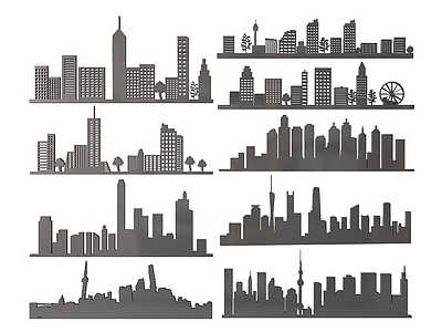 现代挂件 2D城市墙饰 城市图案图标 城市雕花 城市剪影剪纸 镂空线条城市