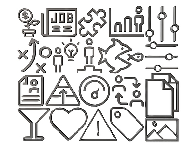 现代挂件 2D工作符号墙饰 上班符号图案图标 办公符号雕花 办公符号剪影剪纸 镂空线条工作符号