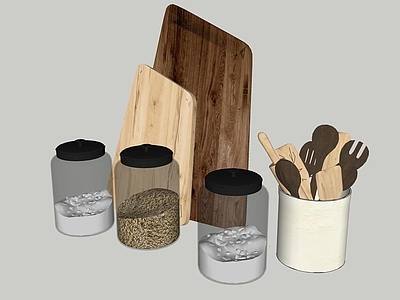 厨房用品组合 用品 砧板 瓶罐叉勺