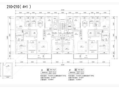 现代简约住宅楼建筑 210平T2户型 施工图