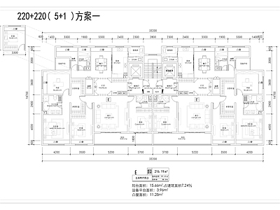 现代简约住宅楼建筑 220平T2户型 5加1房 施工图